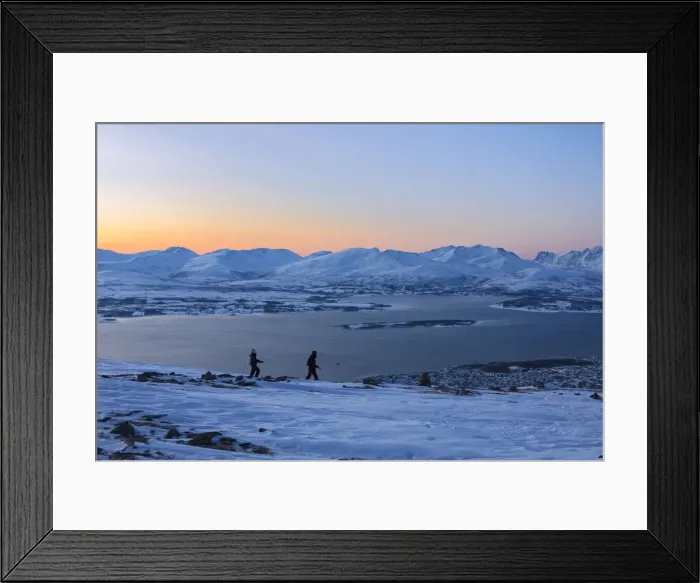 Framed Print : Hikers at dusk, Fjellheisen, Troms county, Norway