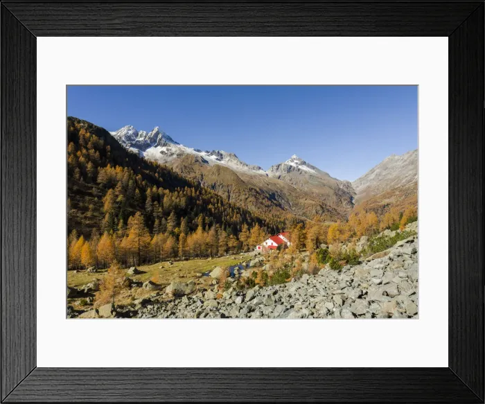 Framed Print : Gerli Porro Hut in autumn, Val Ventina, Valmalenco, Valtellina, Lombardy, Italy, Alps Framed Print : Gerli Porro Hut in autumn, Val Ventina, Valmalenco, Valtellina, Lombardy, Italy, Alps