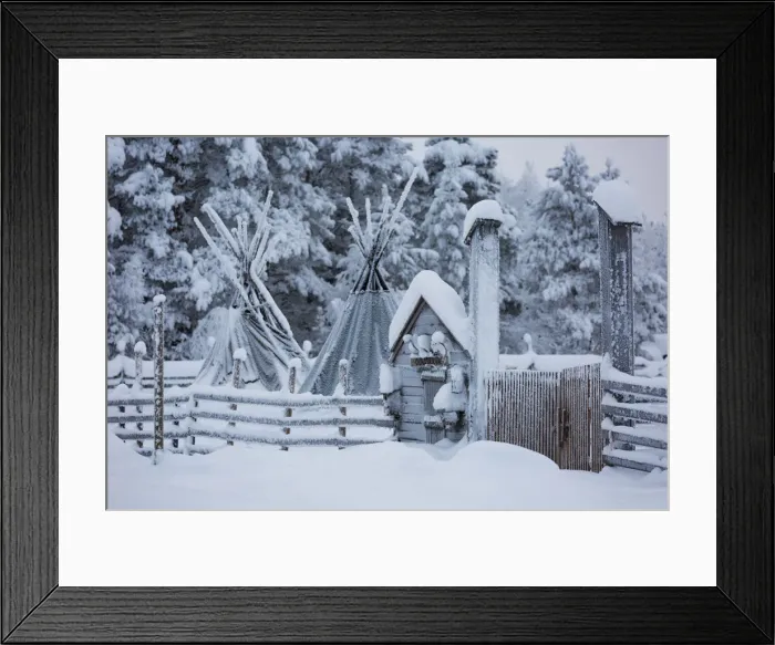 Framed Print : Typical Sami reindeer breeding camp in winter, Lapland, Finland Framed Print : Typical Sami reindeer breeding camp in winter, Lapland, Finland