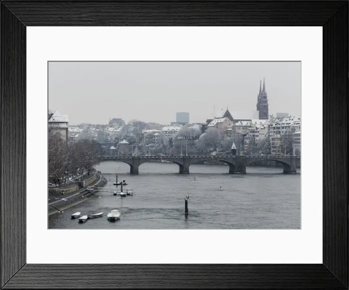 Framed Print : Mittlere Br√ºcke in the winter season, Basel, Canton Basel-Stadt, Switzerland