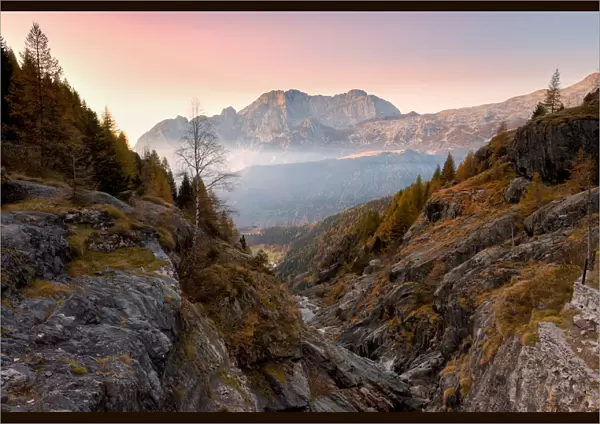 Mount Presolana at dawn in Scalve Valley, Lombardy, Bergamo province, Italy
