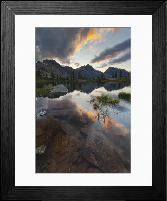 Framed Print : Lake Vallette at sunset, Mont Avic, Aosta province, Valle D Aosta, Italy