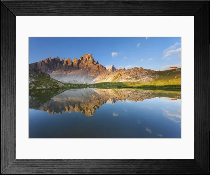 Framed Print : Monte Paterno, Dolomites, Italy. An alpine lake its reflecting the first lights Framed Print : Monte Paterno, Dolomites, Italy. An alpine lake its reflecting the first lights