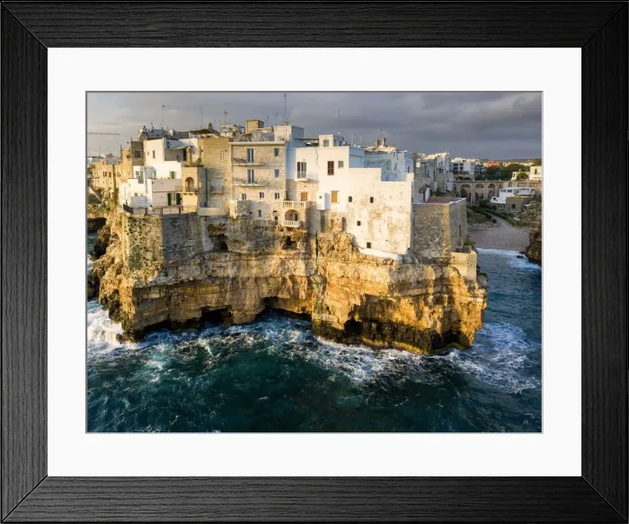 Framed Print : Polignano a Mare aerial view, Bari district, Puglia, Italy Framed Print : Polignano a Mare aerial view, Bari district, Puglia, Italy