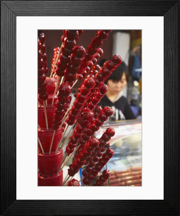 Framed Print : Chinese toffee apples for sale on food stall, Fuzi Miao area, Nanjing, Jiangsu, China Framed Print : Chinese toffee apples for sale on food stall, Fuzi Miao area, Nanjing, Jiangsu, China