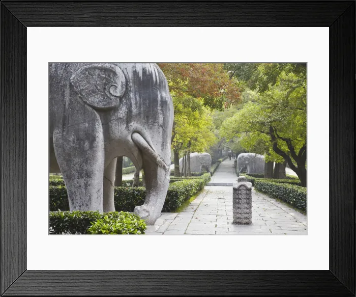 Framed Print : Elephant statues on Stone Statue Road at Ming Xiaoling (Ming dynasty tomb and UNESCO Framed Print : Elephant statues on Stone Statue Road at Ming Xiaoling (Ming dynasty tomb and UNESCO