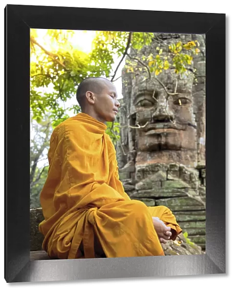 Southeast Asia, Cambodia, Siem Reap, Angkor temples, Buddhist monk in saffron robes