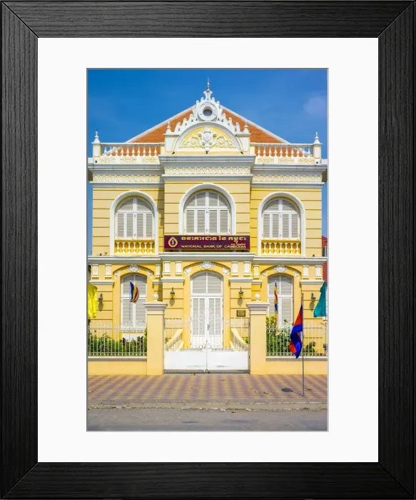 Framed Print : Colonial building along the riverfront in Battambang, Cambodia