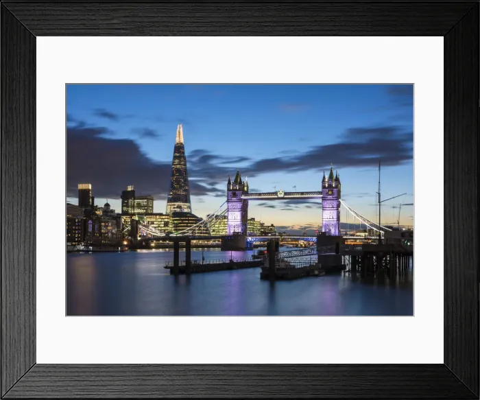 Framed Print : View of Tower Bridge & The Shard from Wapping, City of London, London, UK Framed Print : View of Tower Bridge & The Shard from Wapping, City of London, London, UK
