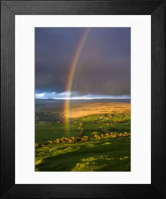 Framed Print : Rainbow above rolling farmland on the edges of Dartmoor National Park, Devon, England Framed Print : Rainbow above rolling farmland on the edges of Dartmoor National Park, Devon, England