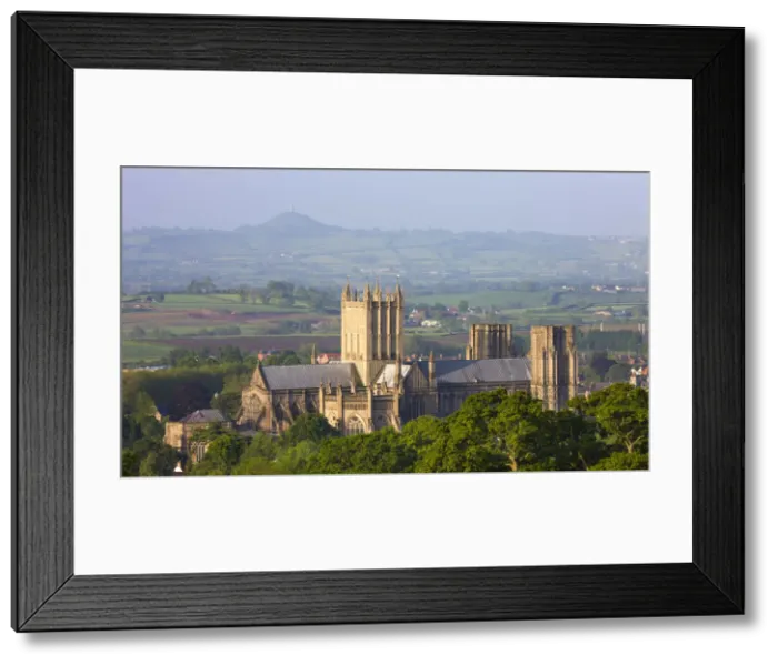 Framed Print : Wells Cathedral and Glastonbury Tor on a misty Spring morning, Wells, Somerset, England Framed Print : Wells Cathedral and Glastonbury Tor on a misty Spring morning, Wells, Somerset, England