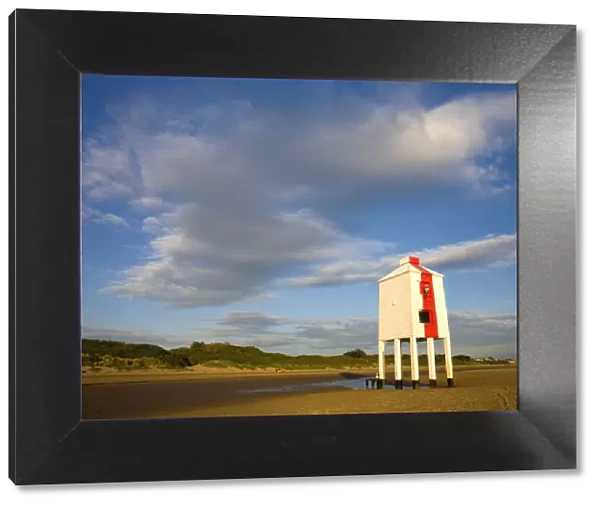 Wooden lighthouse on the sandy beach at Burnham-on-Sea, Somerset, England. Spring