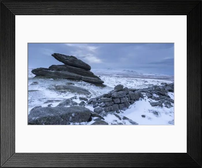 Framed Print : Belstone Tor and Irishmans Wall on a snowy winter morning, Dartmoor, Devon, England Framed Print : Belstone Tor and Irishmans Wall on a snowy winter morning, Dartmoor, Devon, England