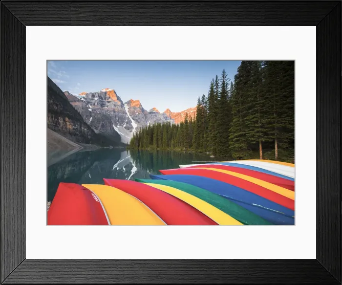 Framed Print : Canoes on Moraine Lake, Banff National Park, Alberta, Canada