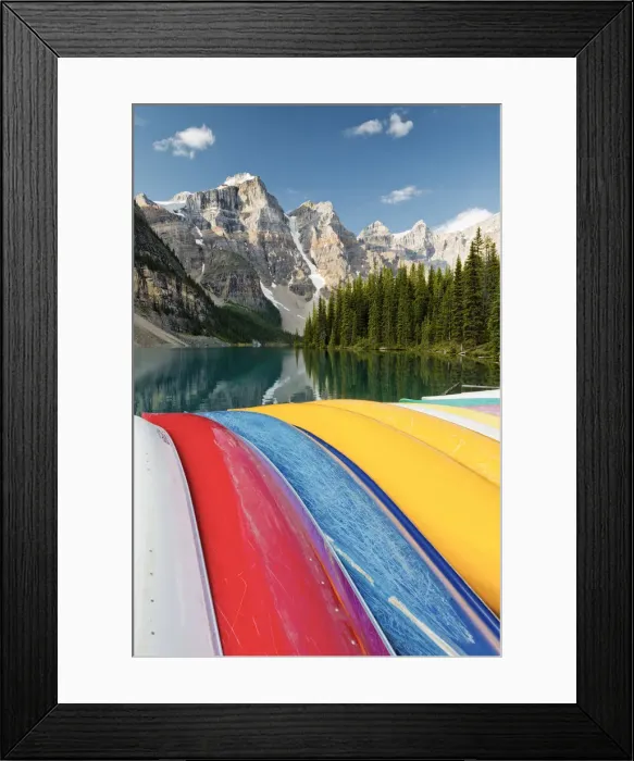 Framed Print : Canoes on Moraine Lake, Banff National Park, Alberta, Canada Framed Print : Canoes on Moraine Lake, Banff National Park, Alberta, Canada
