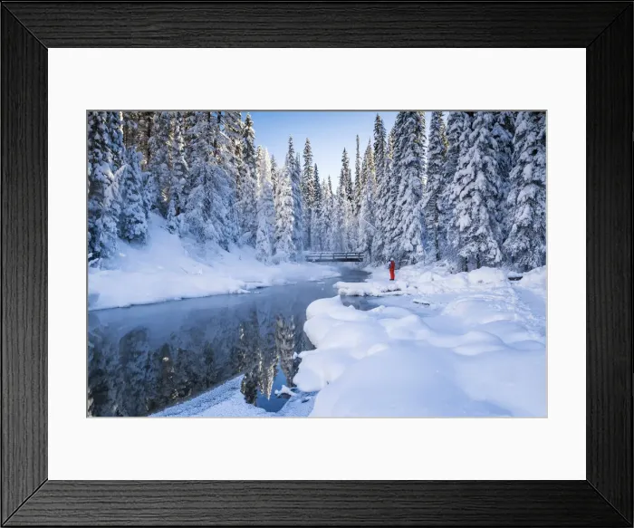 Framed Print : Woman in Winter Landscape, Emerald Lake, Yoho National Park, British Columbia, Canada Framed Print : Woman in Winter Landscape, Emerald Lake, Yoho National Park, British Columbia, Canada