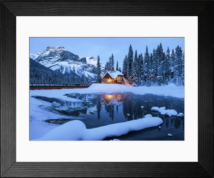 Framed Print : Chalet Reflections at Twilight, Emerald Lake, Yoho National Park, British Columbia
