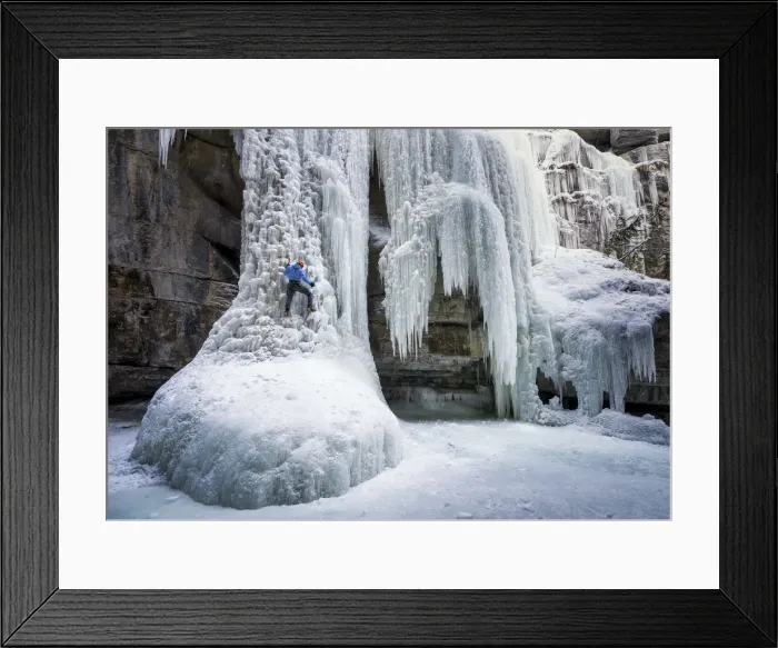 Framed Print : Ice Climber on the Queen Frozen Waterfall, Maligne Canyon, Jasper National Park, Alberta Framed Print : Ice Climber on the Queen Frozen Waterfall, Maligne Canyon, Jasper National Park, Alberta