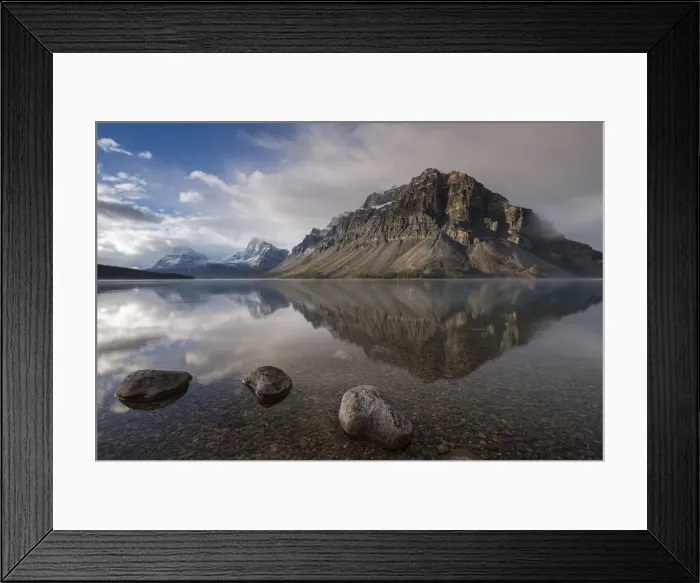 Framed Print : Crowfoot mountain reflection in the mirror still waters of Bow Lake, Banff National Park Framed Print : Crowfoot mountain reflection in the mirror still waters of Bow Lake, Banff National Park