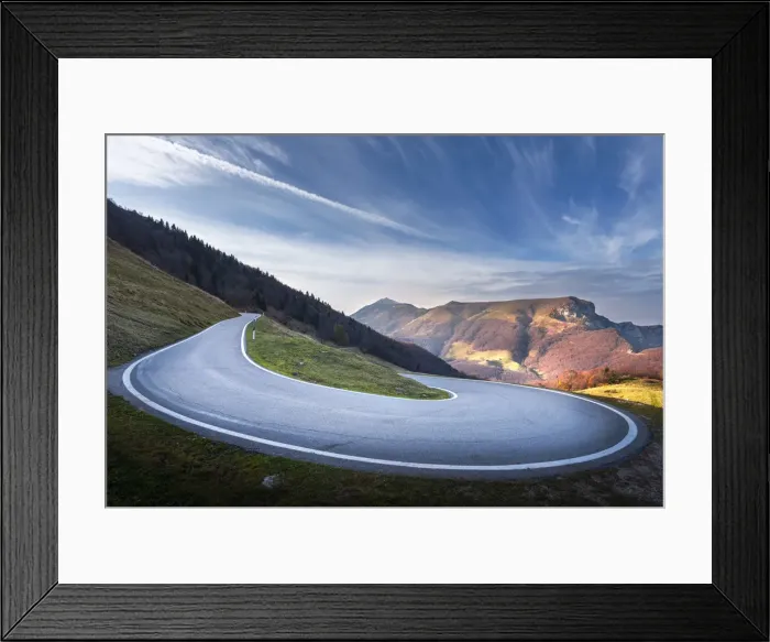 Framed Print : Mountain road at golden hour Europe, Italy, Trentino Alto Adige, Trento district Framed Print : Mountain road at golden hour Europe, Italy, Trentino Alto Adige, Trento district