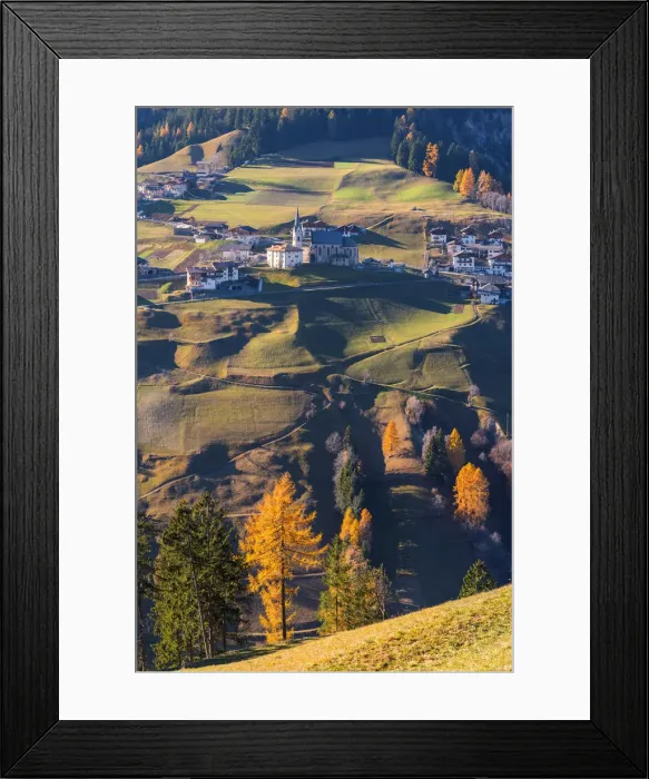 Framed Print : San Nicolo church and Proves municipality in autumn Europe, Italy, Trentino Alto Adige region, Bolzano district, Non valley, Proves municipality Framed Print : San Nicolo church and Proves municipality in autumn Europe, Italy, Trentino Alto Adige region, Bolzano district, Non valley, Proves municipality