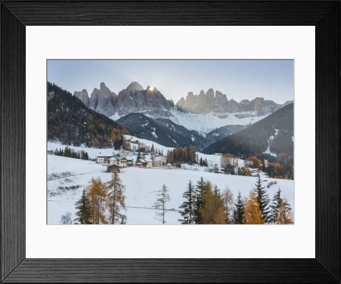 Framed Print : Santa Magdalena at sunrise in autumn Europe, Italy, Trentino Alto Adige region, Bolzano