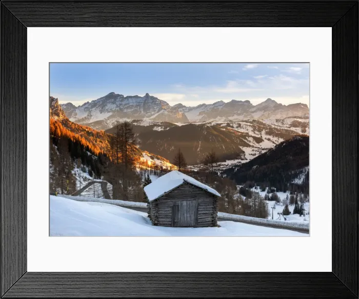 Framed Print : Barn to Gardena pass at sunrise Europe, Italy, Trentino Alto Adige, Bolzano district Framed Print : Barn to Gardena pass at sunrise Europe, Italy, Trentino Alto Adige, Bolzano district