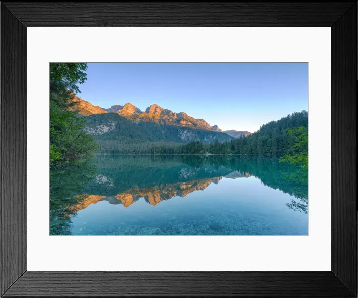 Framed Print : Tovel lake at sunrise Europe, Italy, trentino, Non valley, Ville d Anaunia Framed Print : Tovel lake at sunrise Europe, Italy, trentino, Non valley, Ville d Anaunia