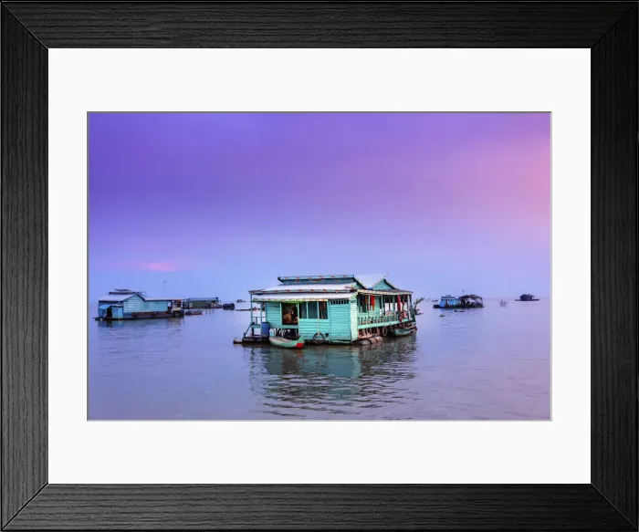 Framed Print : Southeast Asia, Cambodia, floating houses on Tonle Sap lake at sunset Framed Print : Southeast Asia, Cambodia, floating houses on Tonle Sap lake at sunset