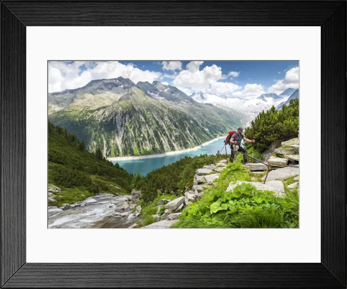 Framed Print : Trekking in Austria im Zillertal Europe, Austria, Zillertal, Schlegeisspeicher