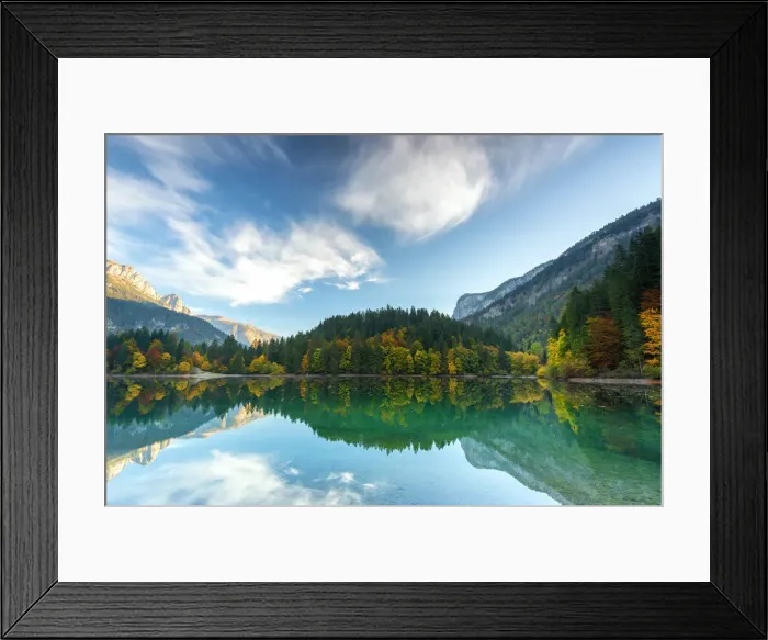 Framed Print : Reflection on Lake Tovel in autumn Europe, Italy, Trentino, Non valley, Trento province Framed Print : Reflection on Lake Tovel in autumn Europe, Italy, Trentino, Non valley, Trento province