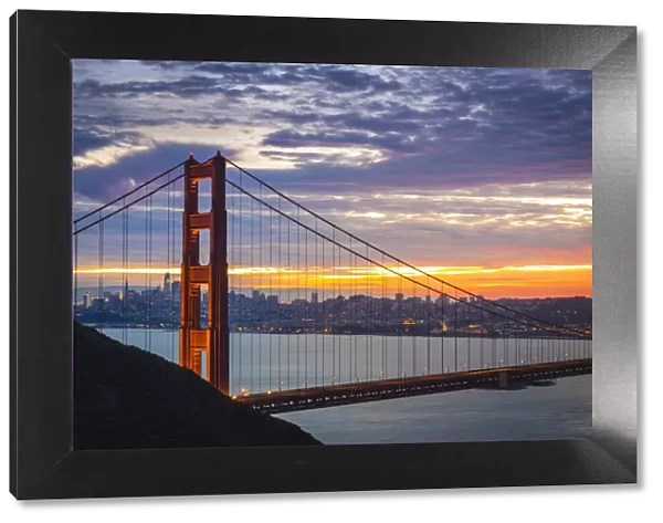 Golden Gate Bridge during sunrise. Marin County, San Francisco, Northern California, USA