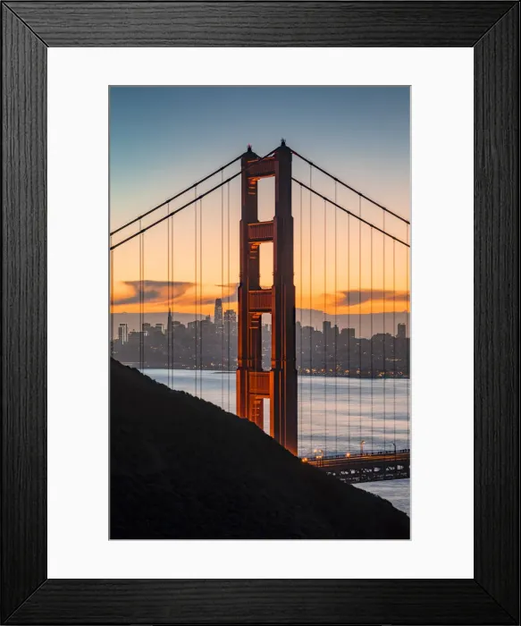 Framed Print : The Golden Gate Bridge during sunrise. Marin county, San Francisco, Northern California