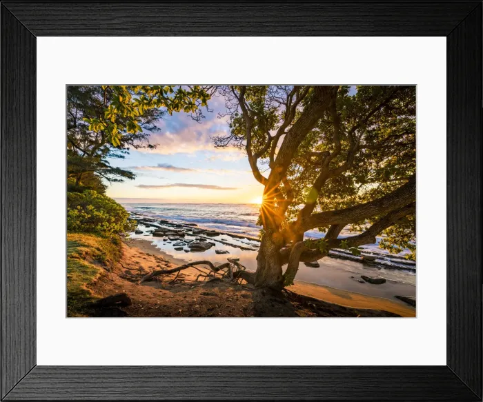 Framed Print : Sunrise in Kapaa beach park, Kauai island, Hawaii, USA
