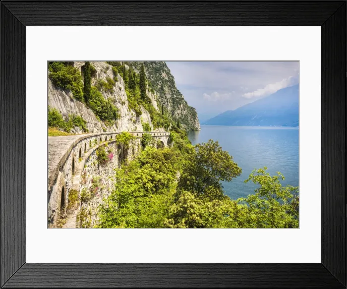 Framed Print : Scenic road SS45 on the west coast of Garda Lake near Tremosine. Brescia Province Framed Print : Scenic road SS45 on the west coast of Garda Lake near Tremosine. Brescia Province