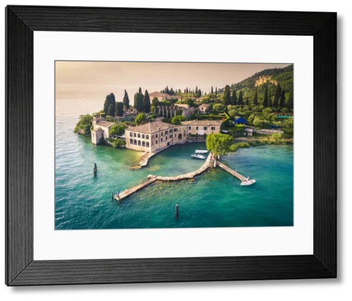 Framed Print : Aerial view of Punta San Vigilio on Garda Lake. Verona Province, Veneto, Italy Framed Print : Aerial view of Punta San Vigilio on Garda Lake. Verona Province, Veneto, Italy