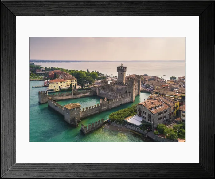 Framed Print : Aerial view of Sirmione, Brescia district, Veneto, Italy Framed Print : Aerial view of Sirmione, Brescia district, Veneto, Italy