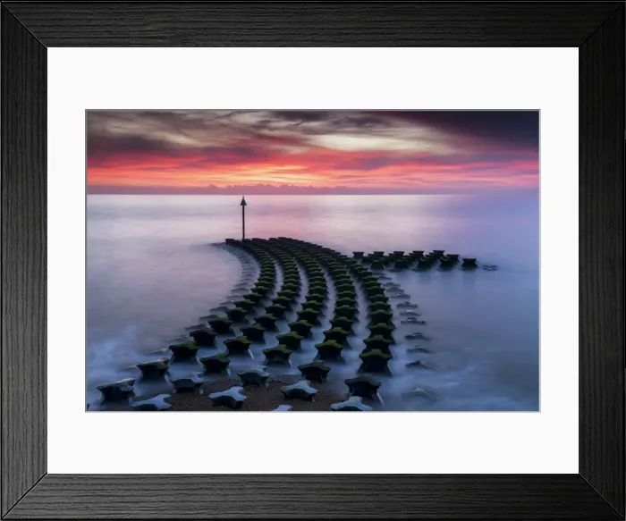 Framed Print : Sea Defences at Sunrise, Felixstowe, Suffolk, England Framed Print : Sea Defences at Sunrise, Felixstowe, Suffolk, England