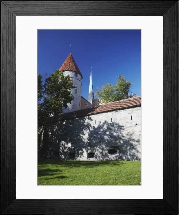 Framed Print : Estonia, Tallinn, Tower On Town Wall With Oleviste Church In Background Framed Print : Estonia, Tallinn, Tower On Town Wall With Oleviste Church In Background