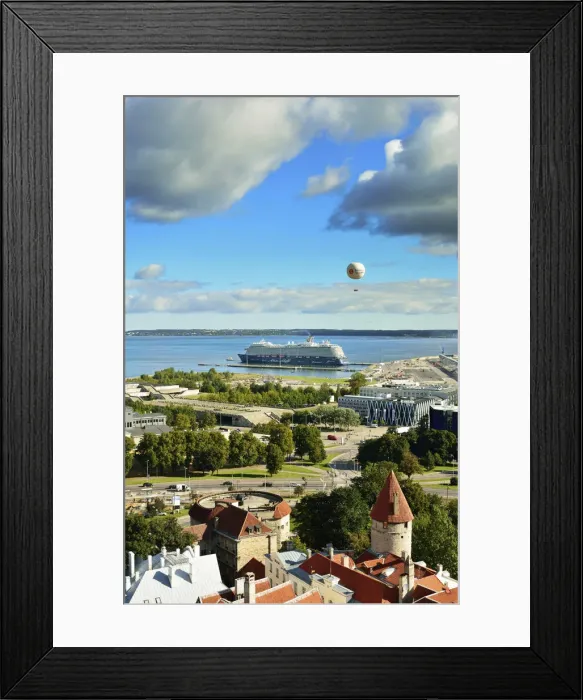 Framed Print : Tallinns Old Town and a cruise ship at Linnahall Harbour in the background. Tallinn