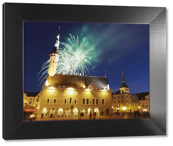 Estonia, Tallinn, Fireworks In Town Hall Square (Raekoja Plats) To Mark Independence Day