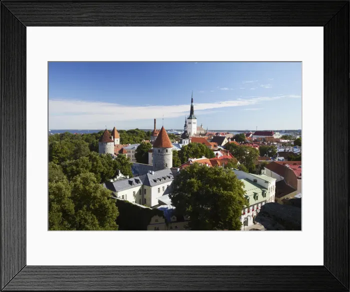 Framed Print : Estonia, Tallinn, View Of Lower Town With Oleviste Church In Background Framed Print : Estonia, Tallinn, View Of Lower Town With Oleviste Church In Background