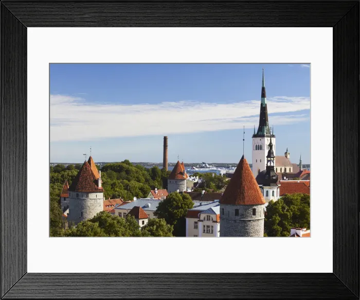 Framed Print : Estonia, Tallinn, View Of Lower Town With Oleviste Church In Background Framed Print : Estonia, Tallinn, View Of Lower Town With Oleviste Church In Background
