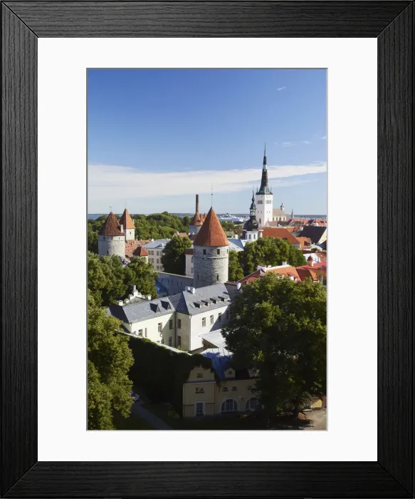 Framed Print : Estonia, Tallinn, View Of Lower Town With Oleviste Church In Background Framed Print : Estonia, Tallinn, View Of Lower Town With Oleviste Church In Background