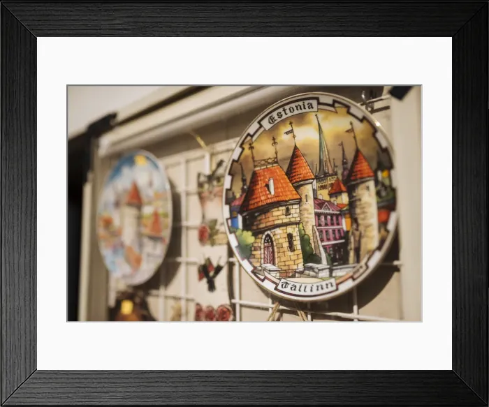 Framed Print : Souvenir plate for sale, Old Town, Tallinn, Estonia, Europe Framed Print : Souvenir plate for sale, Old Town, Tallinn, Estonia, Europe