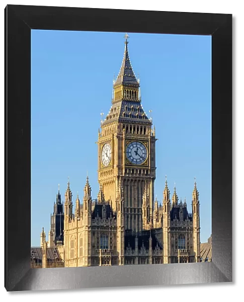 United Kingdom, England, London. The clock tower of Big Ben (Elizabeth Tower) above