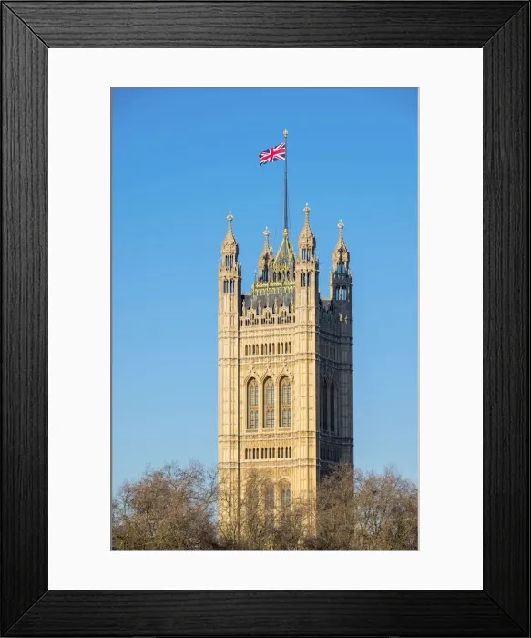 Framed Print : United Kingdom, England, London. Union Jack flag flown above Victoria Tower, Palace Framed Print : United Kingdom, England, London. Union Jack flag flown above Victoria Tower, Palace