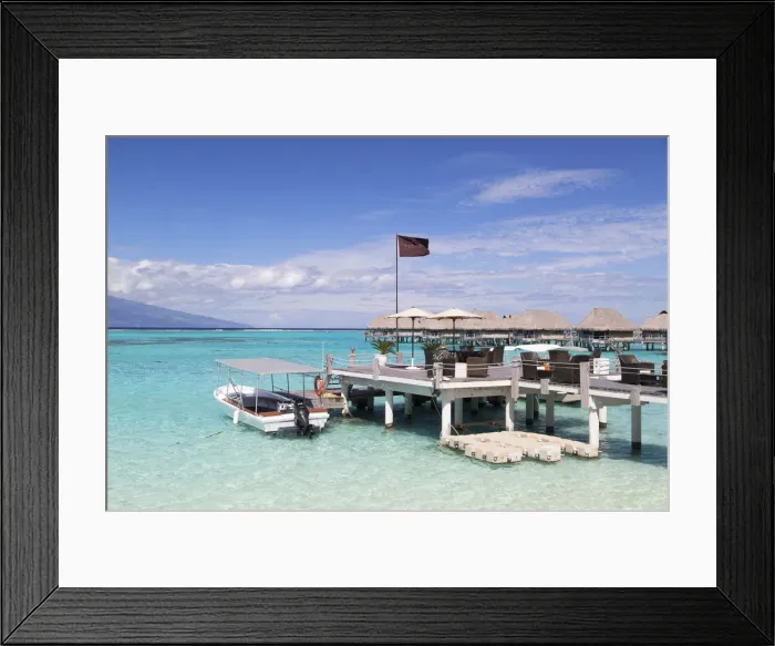 Framed Print : Jetty and overwater bungalows of Sofitel Hotel, Moorea, Society Islands, French Polynesia