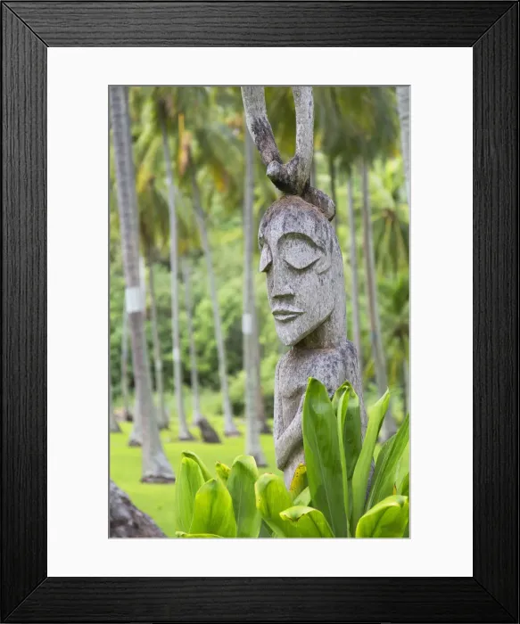 Framed Print : Carved statue in coconut grove, Moorea, Society Islands, French Polynesia Framed Print : Carved statue in coconut grove, Moorea, Society Islands, French Polynesia