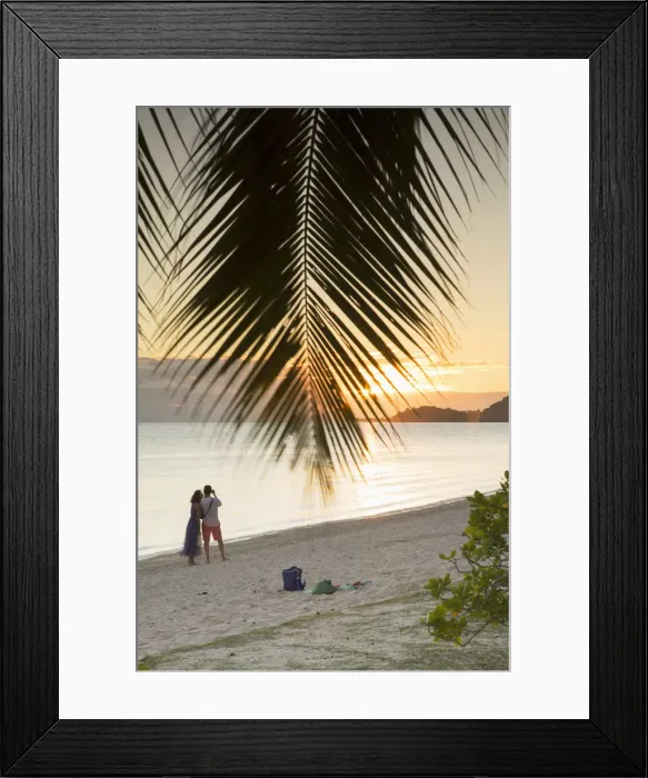 Framed Print : Couple on Matira Beach at sunset, Bora Bora, Society Islands, French Polynesia Framed Print : Couple on Matira Beach at sunset, Bora Bora, Society Islands, French Polynesia
